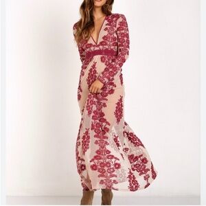 For Love And Lemons Dusty Rose and Cream Embroidered Maxi Dress